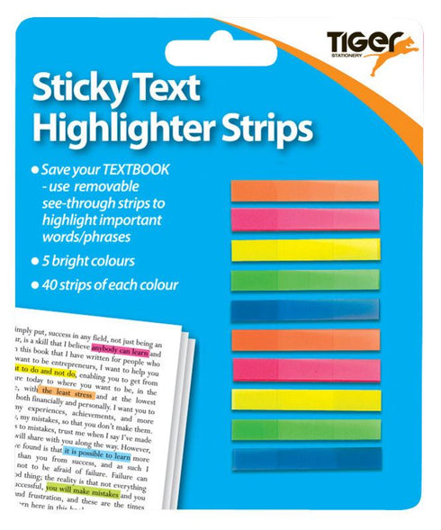 Neon Sticky Highlighters - TIGER 200 Text Strips T301367